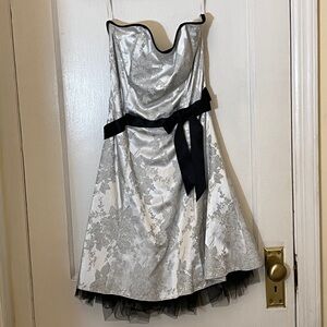 Jessica McClintock Silver Strapless Dress with Black Accents